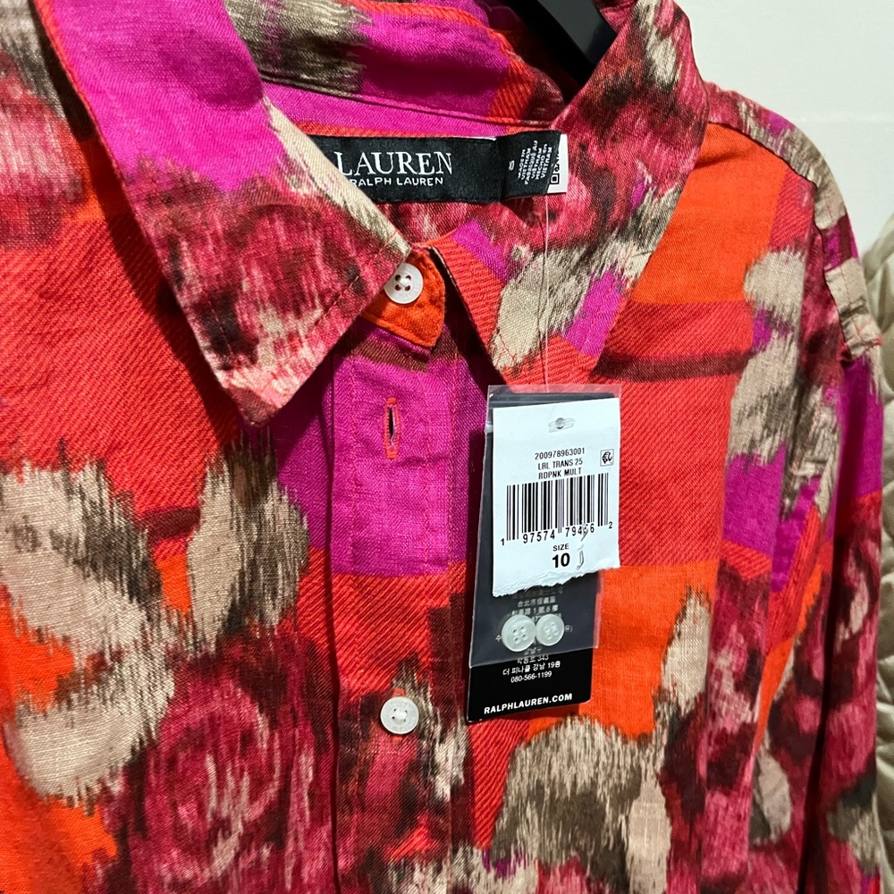 Ralph Lauren Rose-Print Pink Button-Front Shirt Dress - Picture 3 of 3